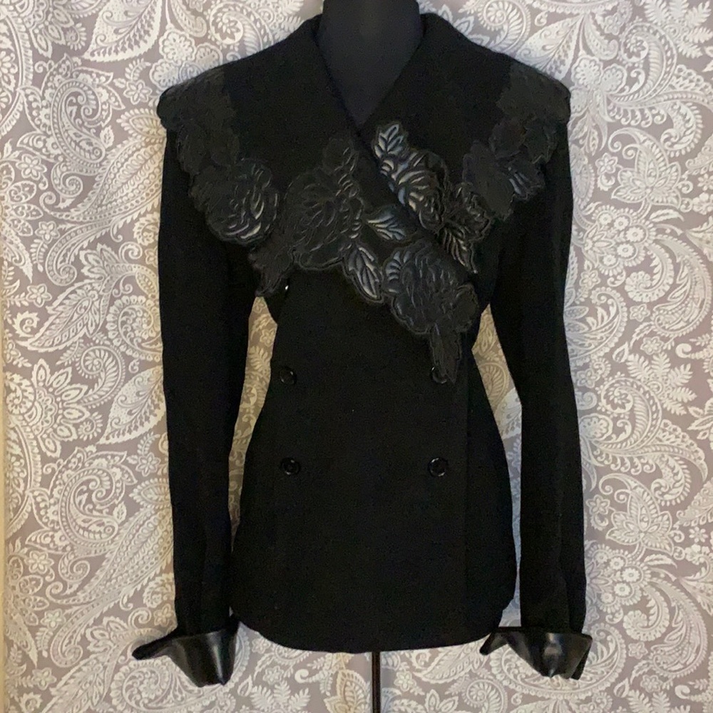 New point leather wool coat black size 18